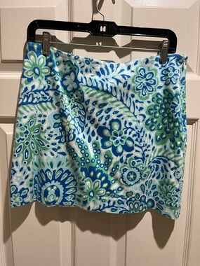 Printed Blue & Green Mini Skirt - Casual Floral A-Line